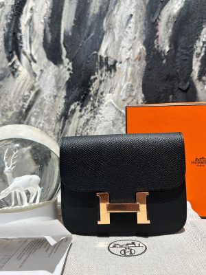HB12860 Hermes Constance Slim Black Gold wallet