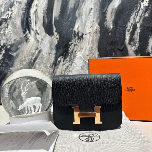 HB12860 Hermes Constance Slim Black Gold wallet