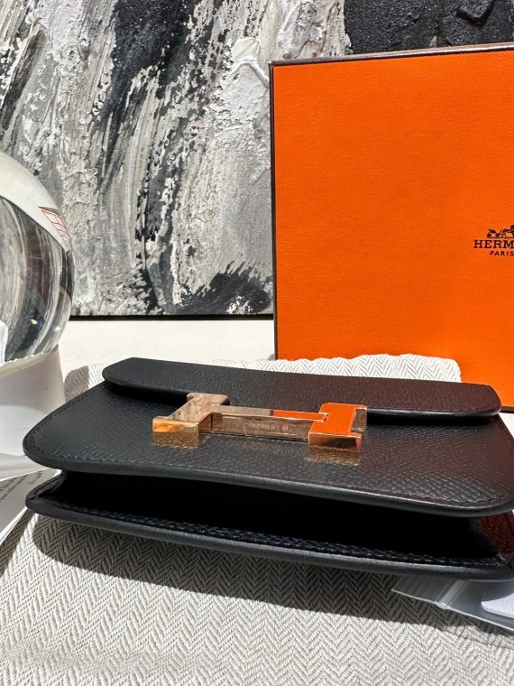 HB12860 Hermes Constance Slim Black Gold wallet